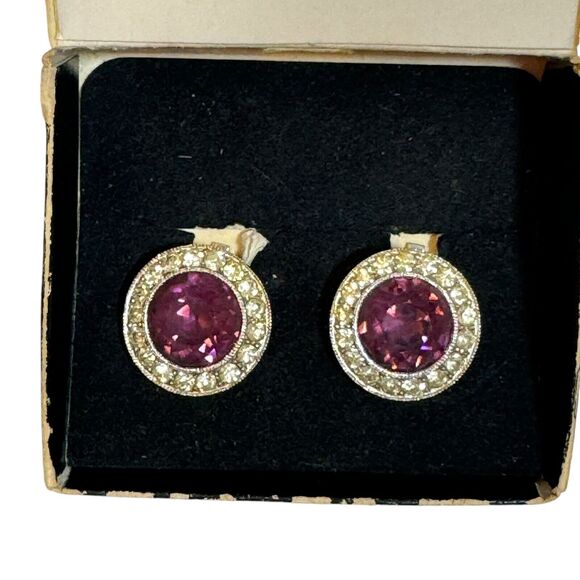 Vintage Sarah Coventry Royal Velvet Clip Earrings Stone Sparkly Holiday Party - Picture 2 of 6